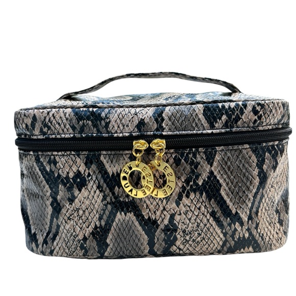 Estee Lauder Handbags - ESTEE LAUDER Faux Snake Skin Leather Train Vanity Travel Cosmetic Makeup Bag